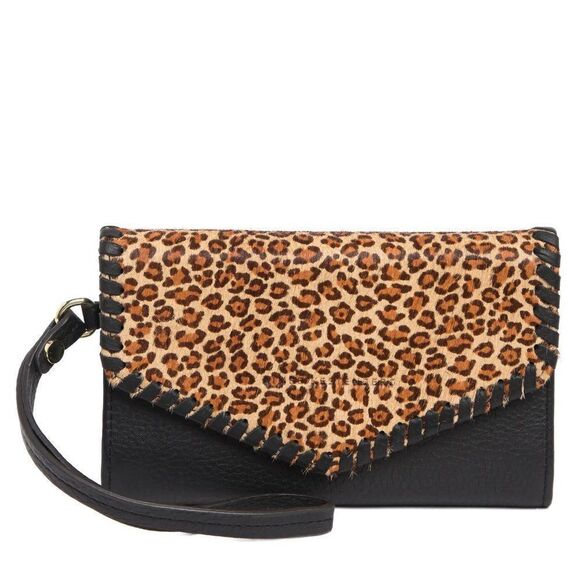 Aimee Kestenberg 'Spello' Leather Whipstitch Wristlet Wallet in Black/Leopard - Picture 2 of 14